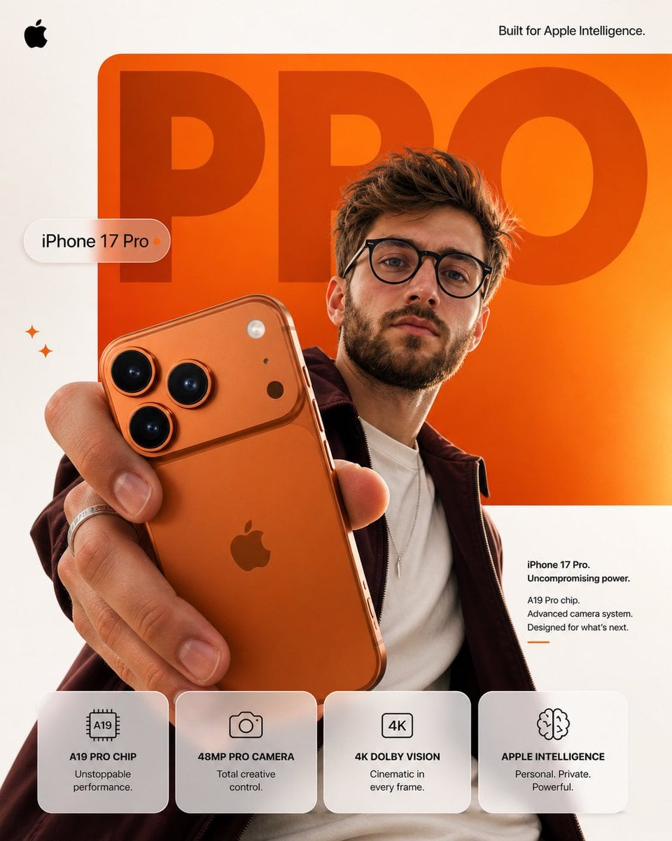 Create a premium Apple-style smartphone advertisement poster in 4:5 v…