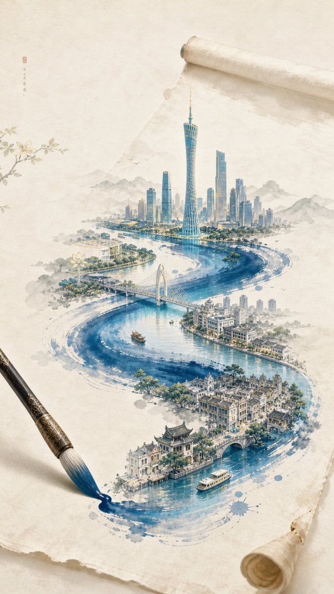 一张 新中式极简东方美学 风格的创意插画海报，整体画面以 宣纸暖白背景 为主，带有极轻微纸张肌理与大面积留白，画面安静、克制、雅致，具有高…