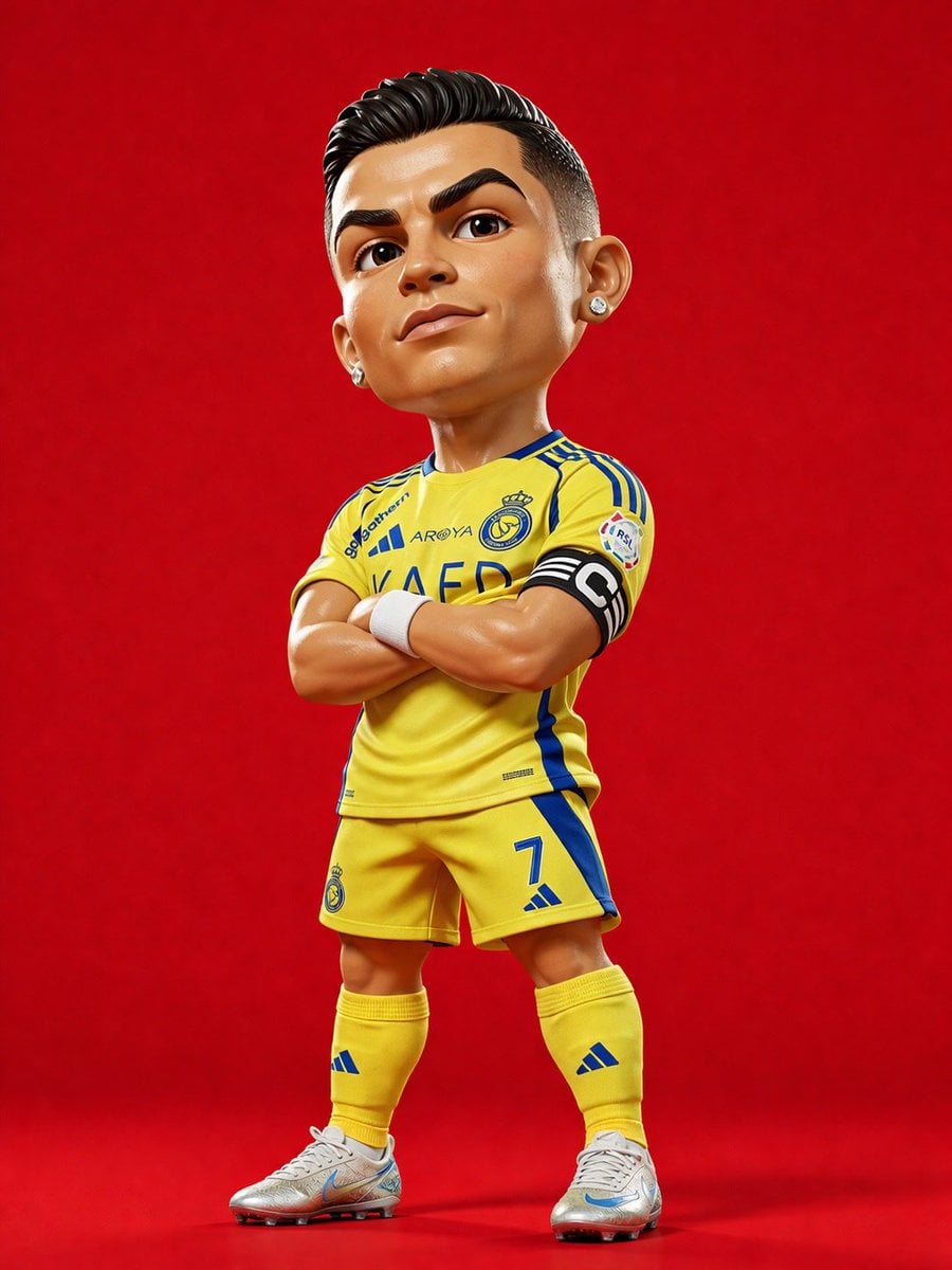 3D rendered caricature figurine of Cristiano Ronaldo, big head chibi…