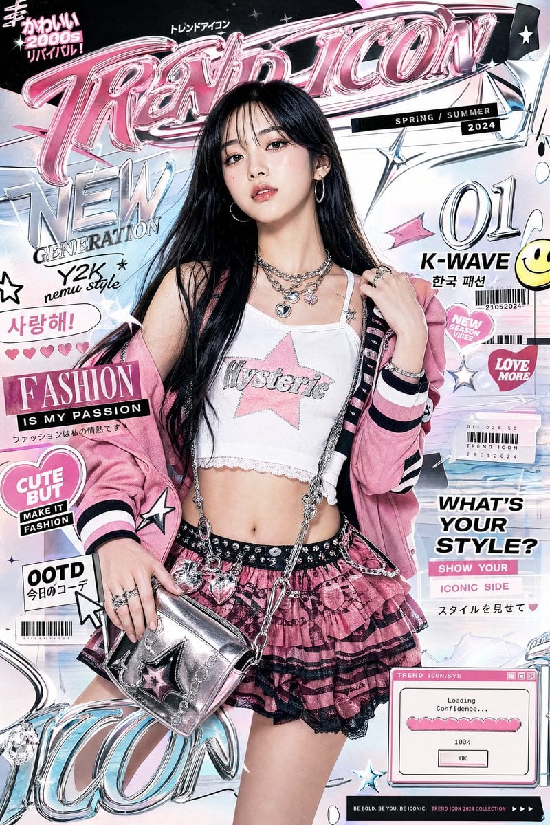 Ultra-stylized luxury fashion editorial poster featuring a confident…