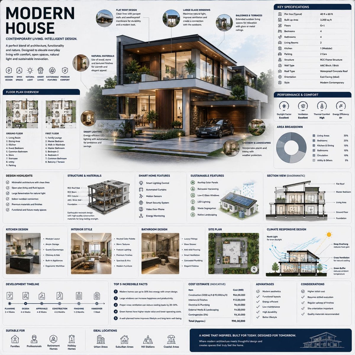 Create a premium square “reference-style architectural infographic” centered around a luxurious {HOUSE_STYLE}…