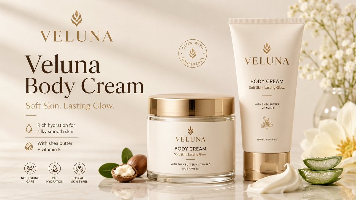 Create a premium clean mockup banner for a body cream product adverti…