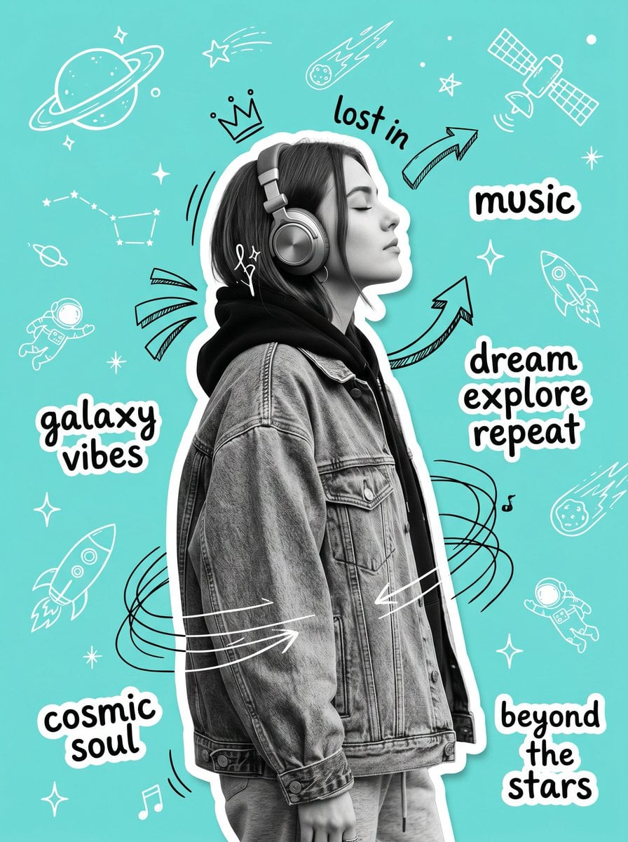 Create an original Y2K-inspired scrapbook collage poster featuring a…