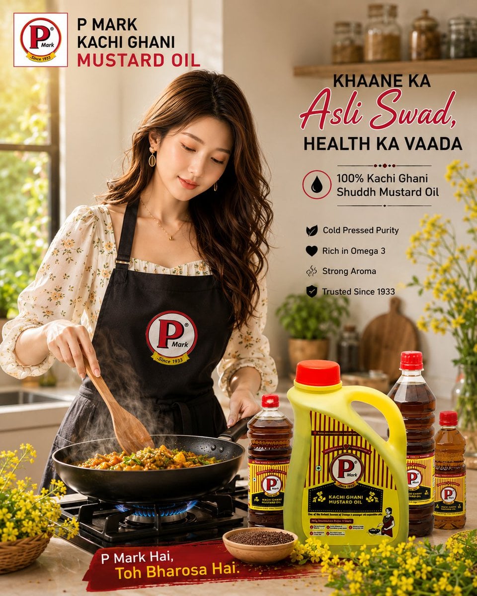 Ultra realistic premium Indian mustard oil advertisement poster for “…