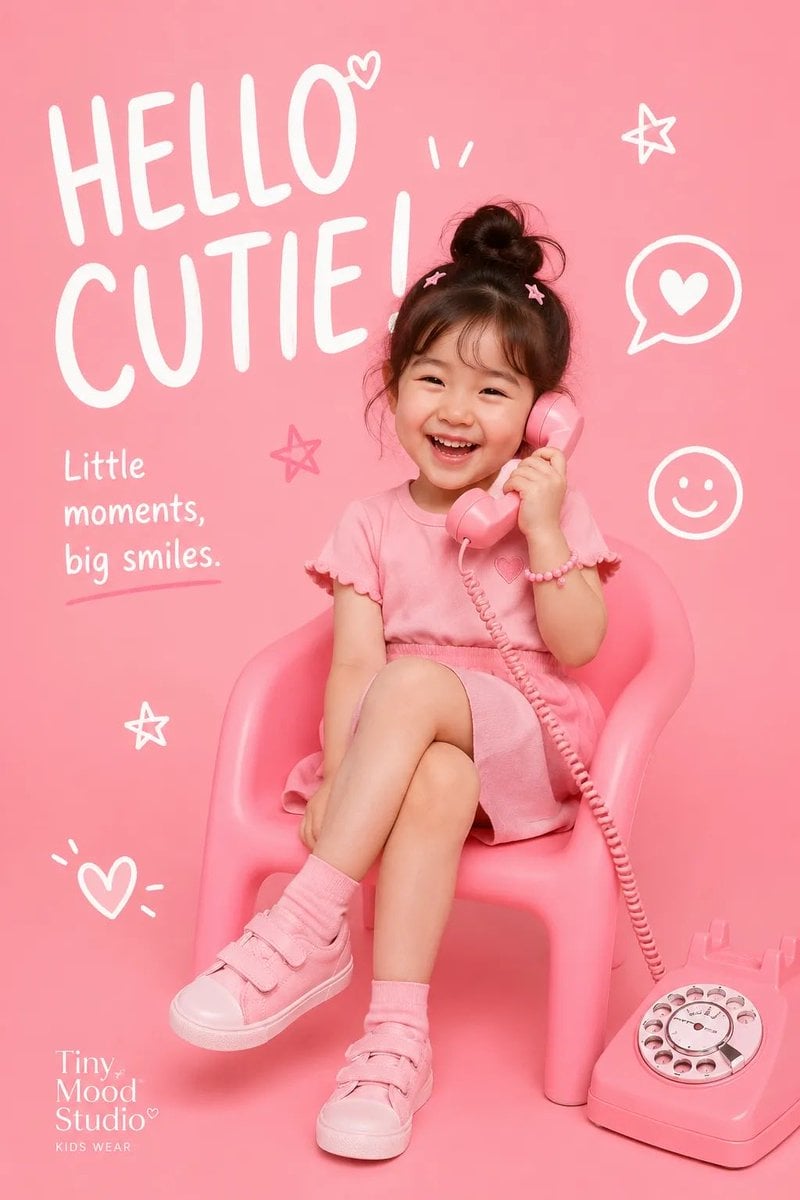 Create a premium playful kids-fashion editorial poster for [BRAND NAM…