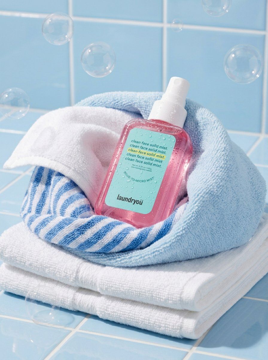A translucent pink facial mist spray bottle with a white cap, covered…