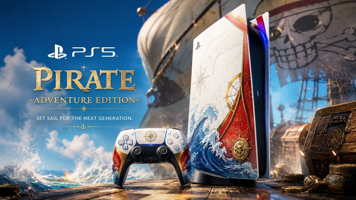 Create a premium cinematic advertising poster for a custom PS5 and ma…