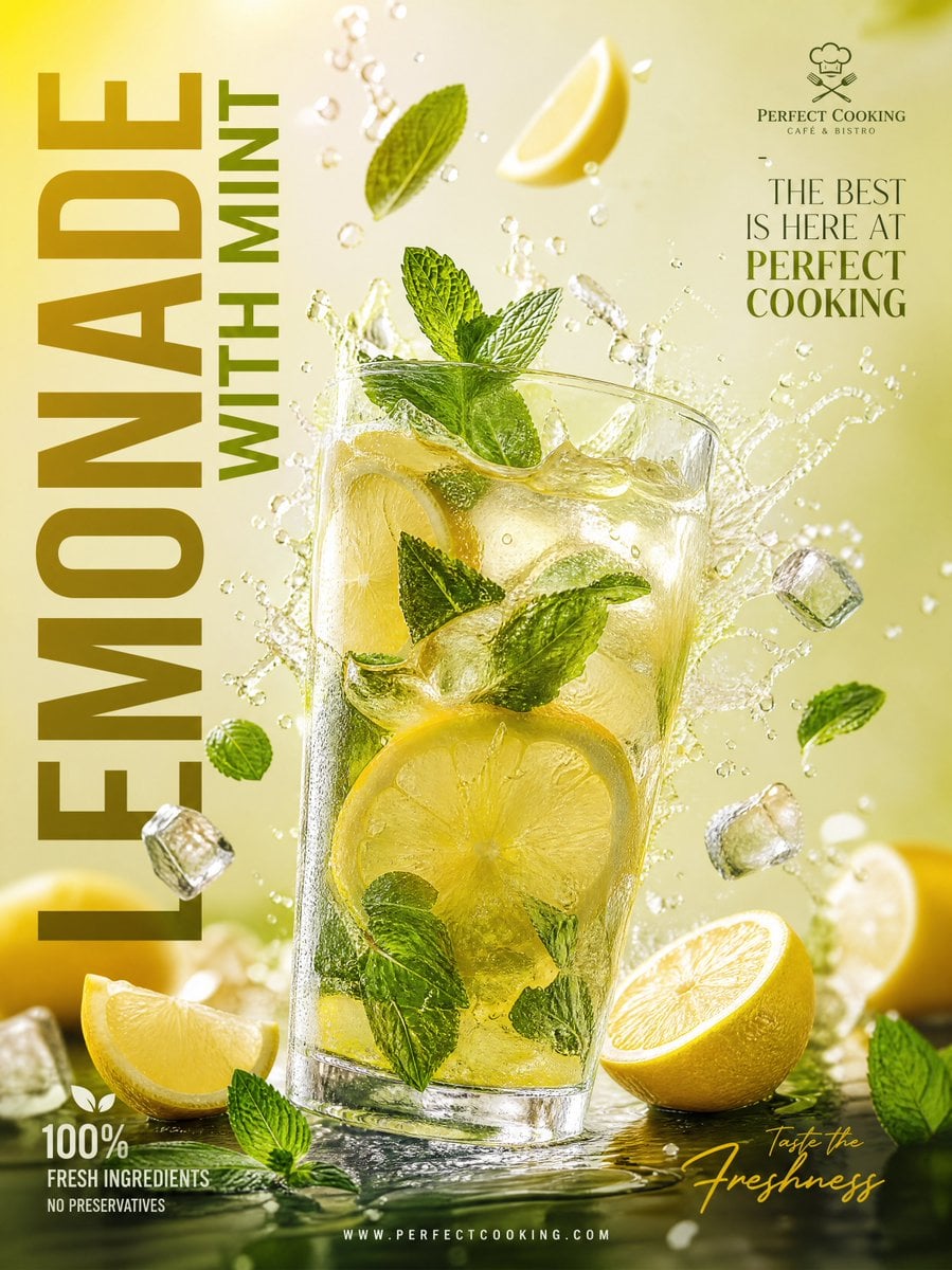 Ultra-realistic premium lemonade advertisement poster design, luxury…