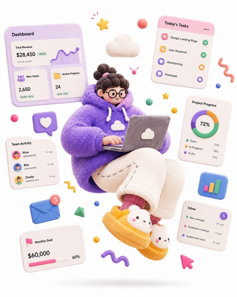 A complete single 3D illustration, exaggerated artistic editorial ill…