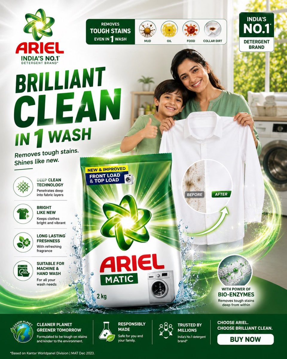 FORMAT: 4:5 vertical premium FMCG SMM poster hyper-realistic detergen…