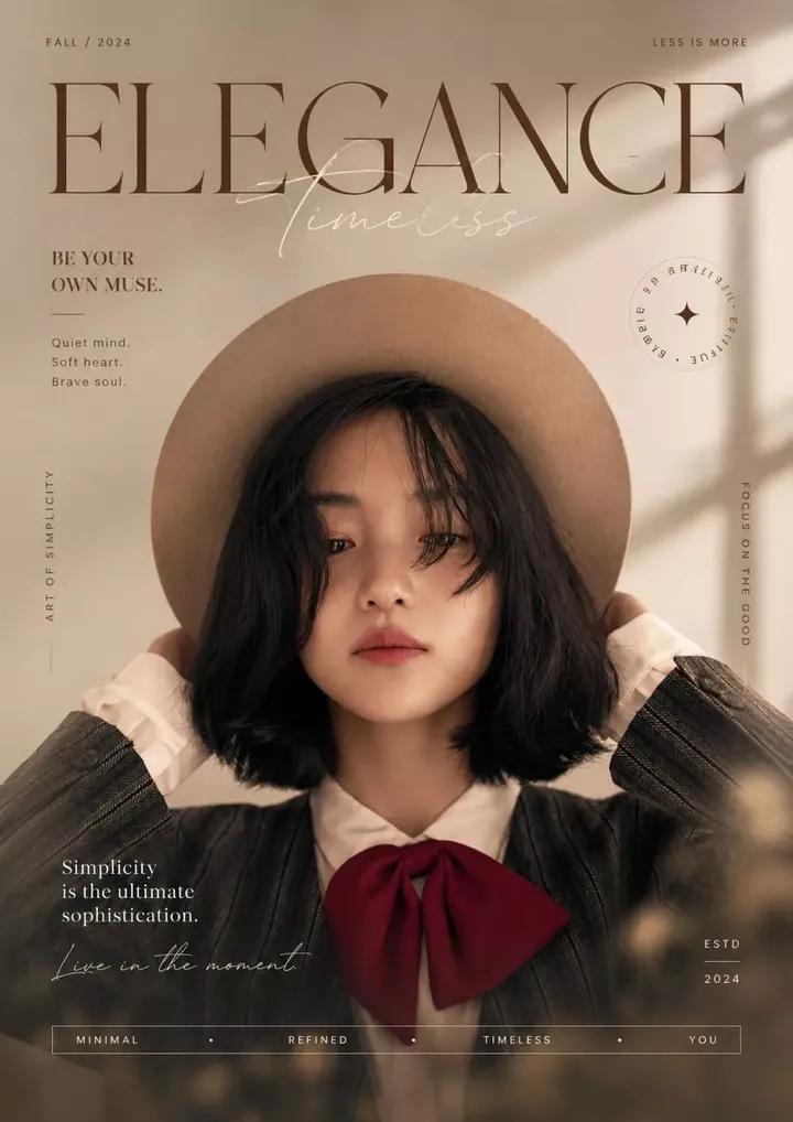 Ultra-realistic soft aesthetic fashion magazine cover portrait of a y…