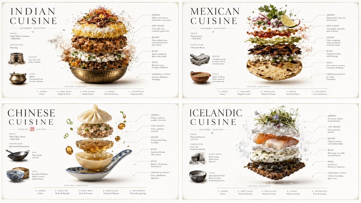 2x2 grid, 16:9, do this for Indian, Mexican, Chinese, and Iceland cui…