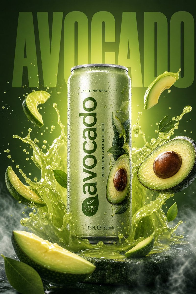 A high-resolution, vibrant product ad featuring a (avacado ) flavored…