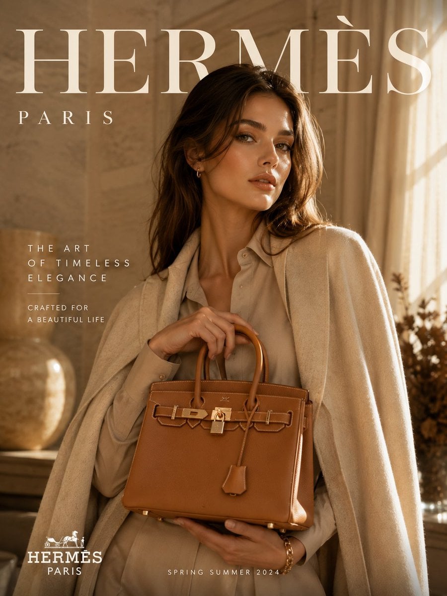 Create an ultra-premium luxury fashion campaign poster inspired by el…