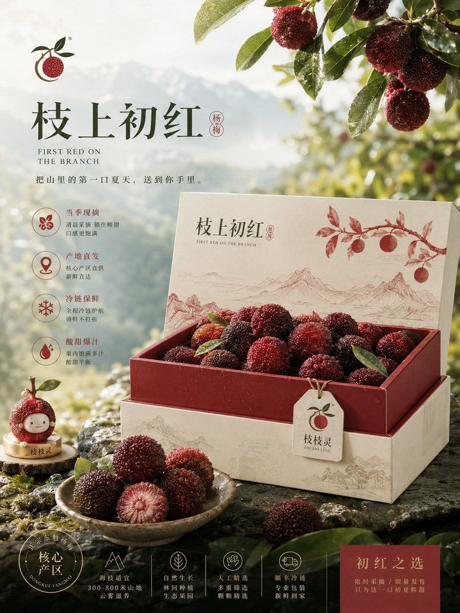 请根据以下设定，创作一套高完成度、具有统一视觉系统的「原创鲜果电商品牌商品化提案 / 4-Board Fresh Fruit Brand…