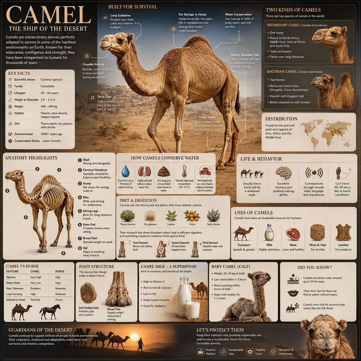 Create a premium square “reference-style wildlife infographic” center…