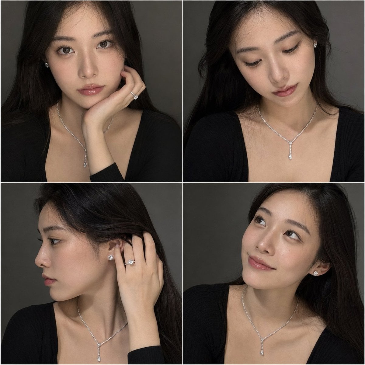 objective Create a 2x2 portrait grid of an extremely beautiful Japane…