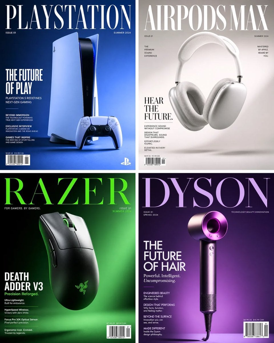 A world-class luxury magazine cover, 4:5 ratio, featuring [BRAND/PRODUCT] as the cover star. The product floa…