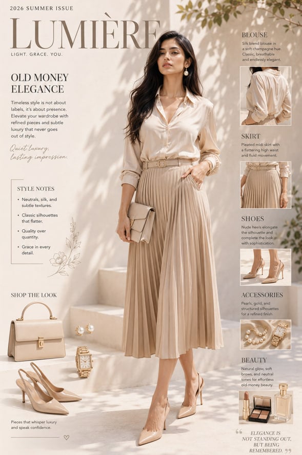 A high-fashion editorial cover featuring an elegant Indian model in a…