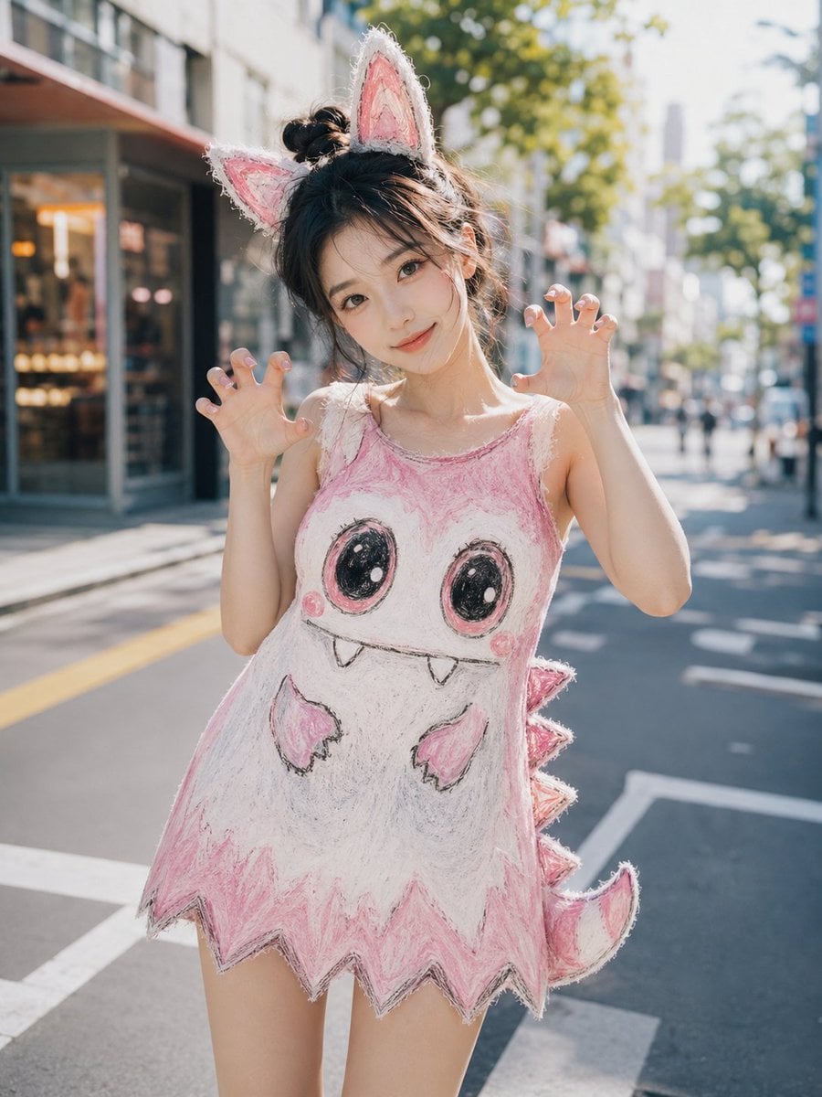 生成一张 3:4 竖版写实摄影质感的创意时尚女性写真。 画面中是一位 20–26 岁的年轻成年东方女性，具有明确东方女性特征，五官真实协调…