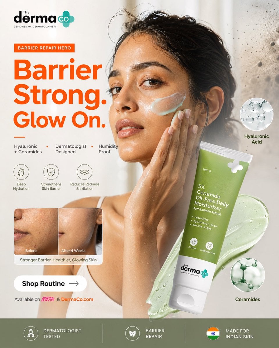 PROMPT — Derma Co Barrier Repair Hero SMM Poster (Inspired by Provide…