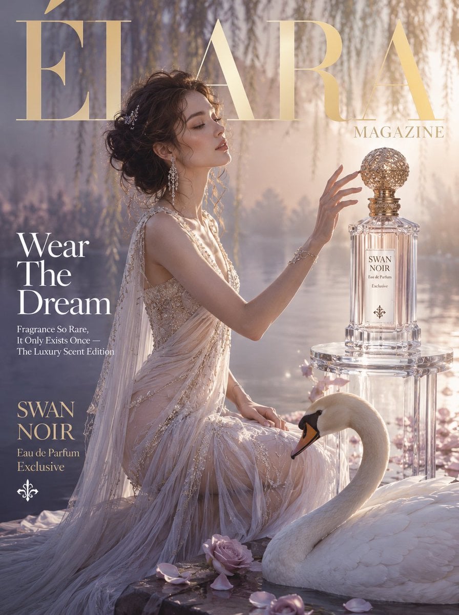 ÉLARA MAGAZINE — luxury fashion cover editorial An ethereal woman in…