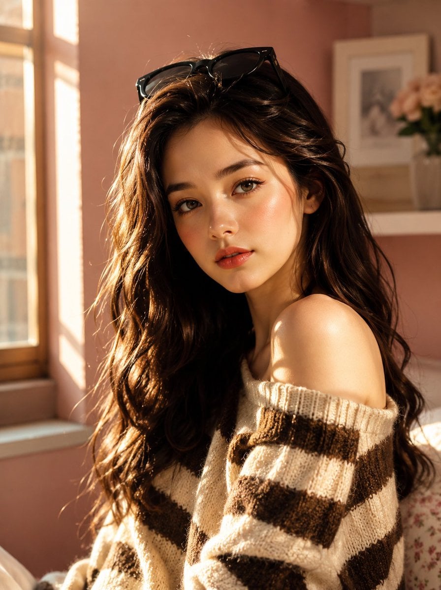 Create an ultra-realistic Korean beauty lifestyle portrait of a charm…