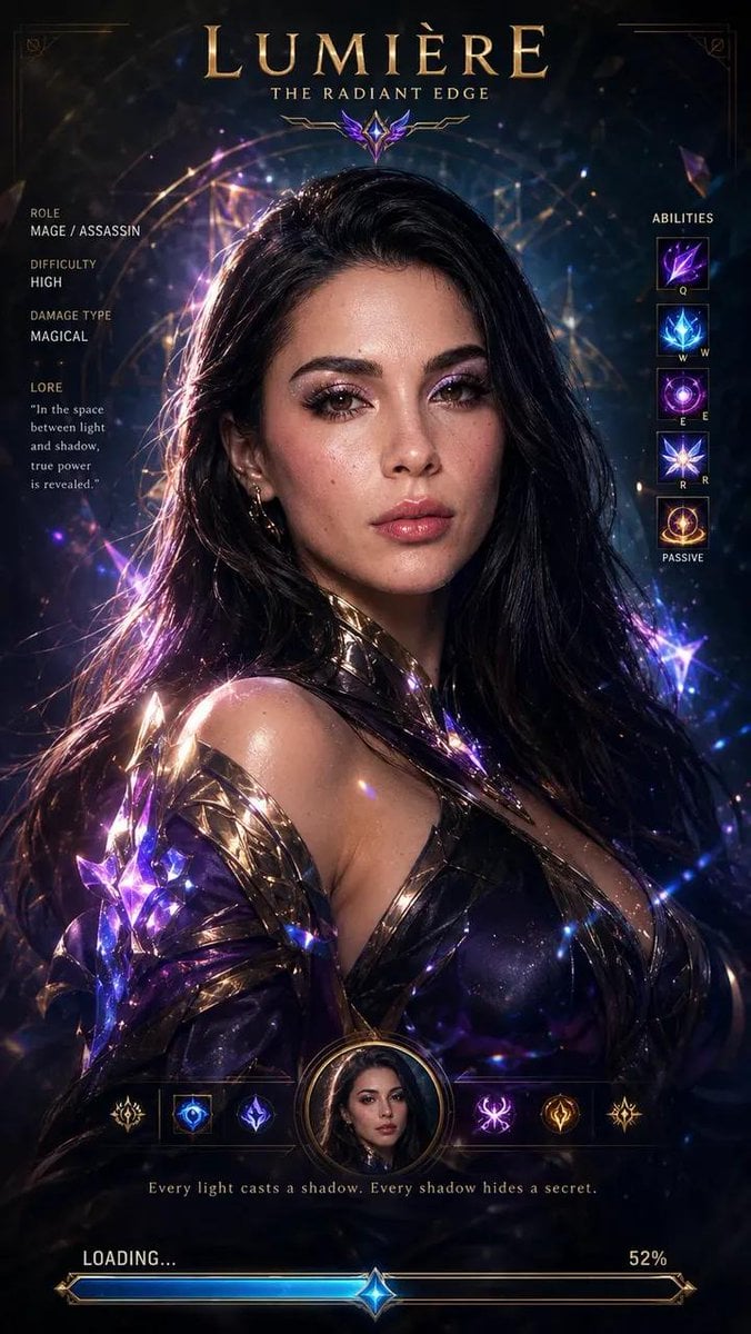 Cinematic League of Legends champion loading screen, ultra-realistic…
