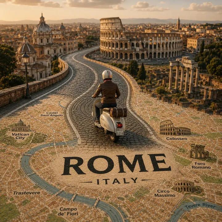 Create a highly detailed cinematic miniature tilt-shift travel scene…