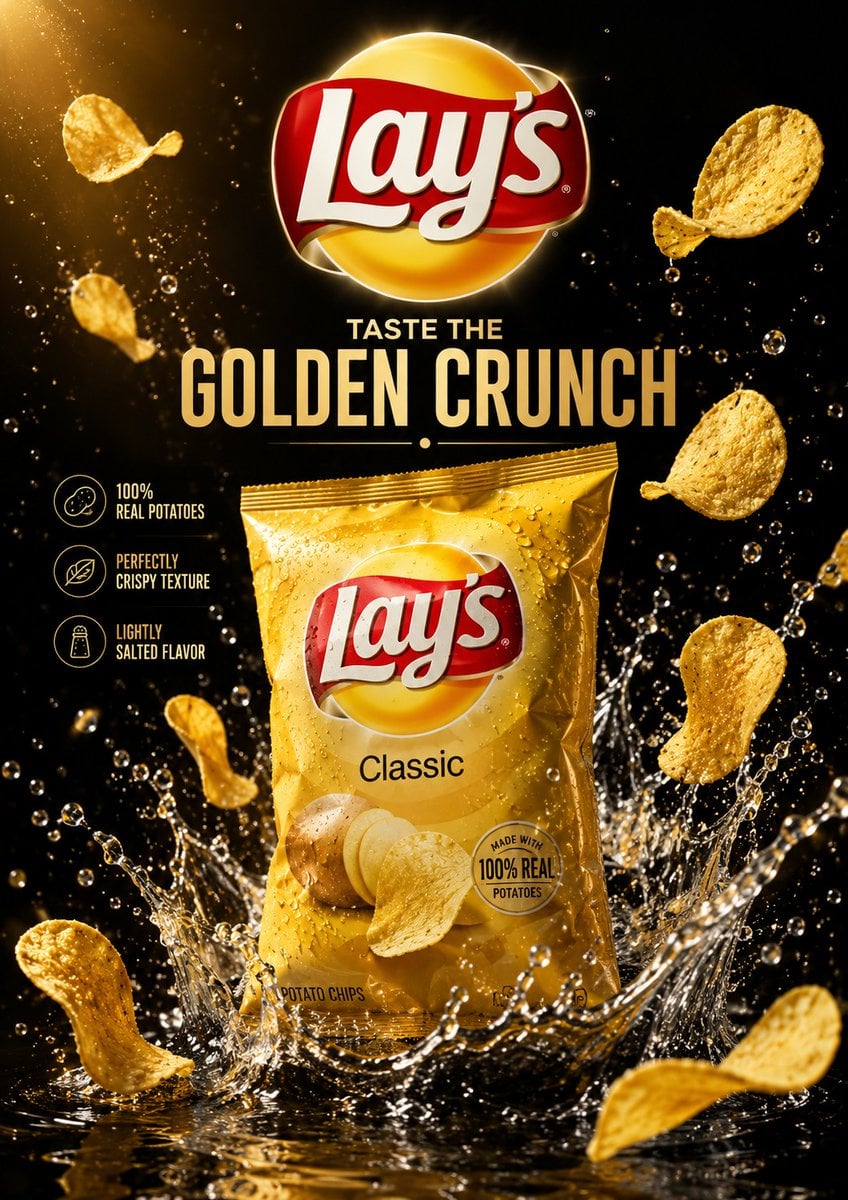 Create an ultra-premium luxury advertising poster for a famous snack…