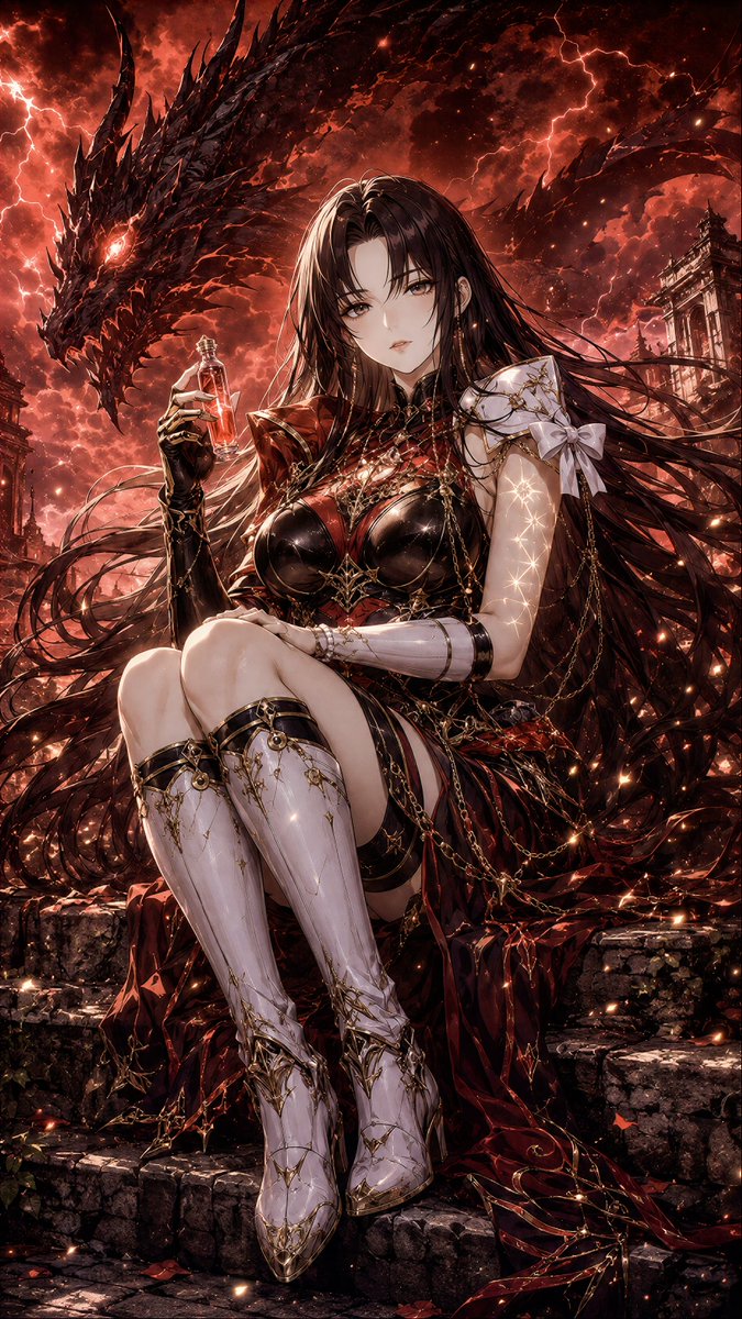 Dark fantasy anime key visual illustration. High-end RPG game promoti…
