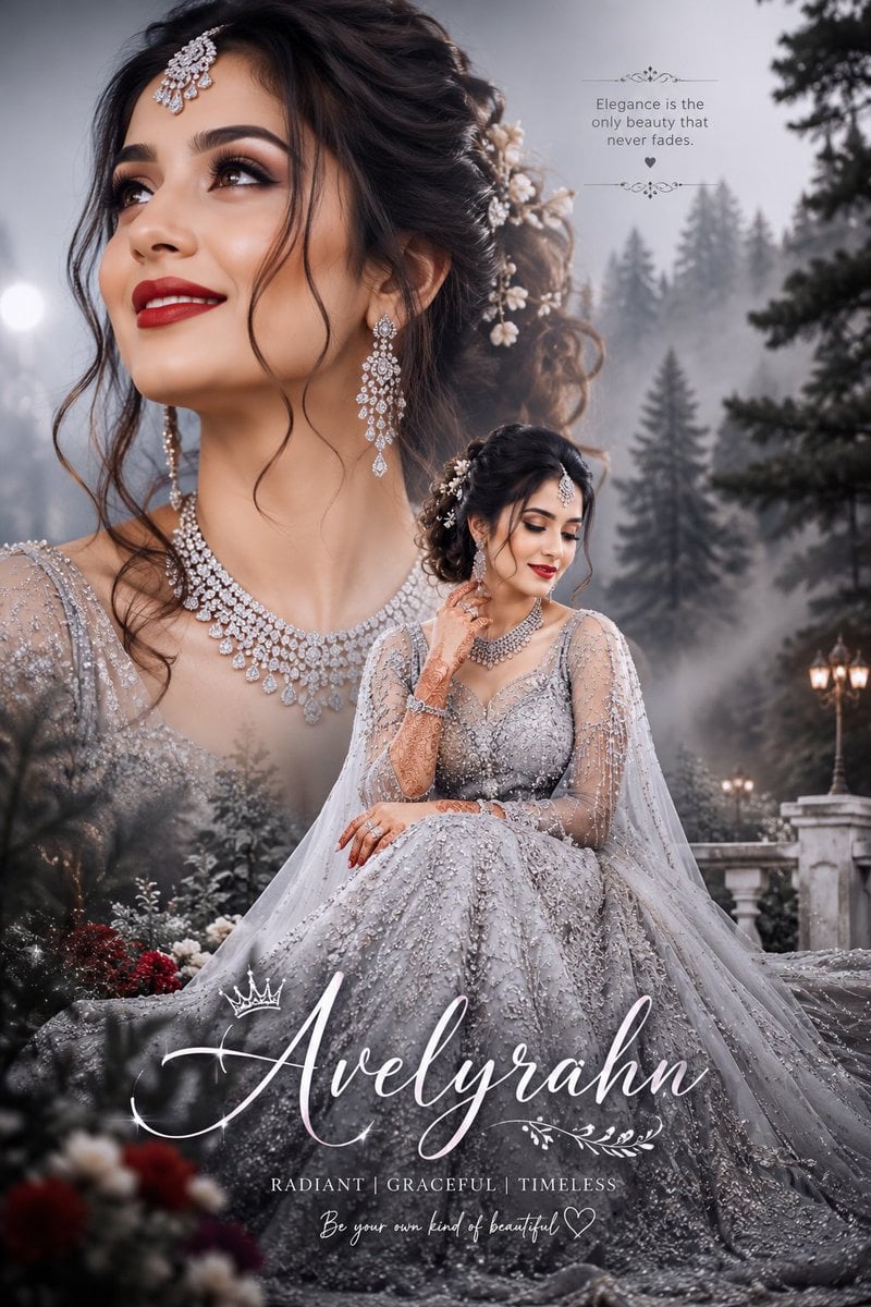 Ultra-realistic bridal portrait collage, beautiful Indian bride in si…