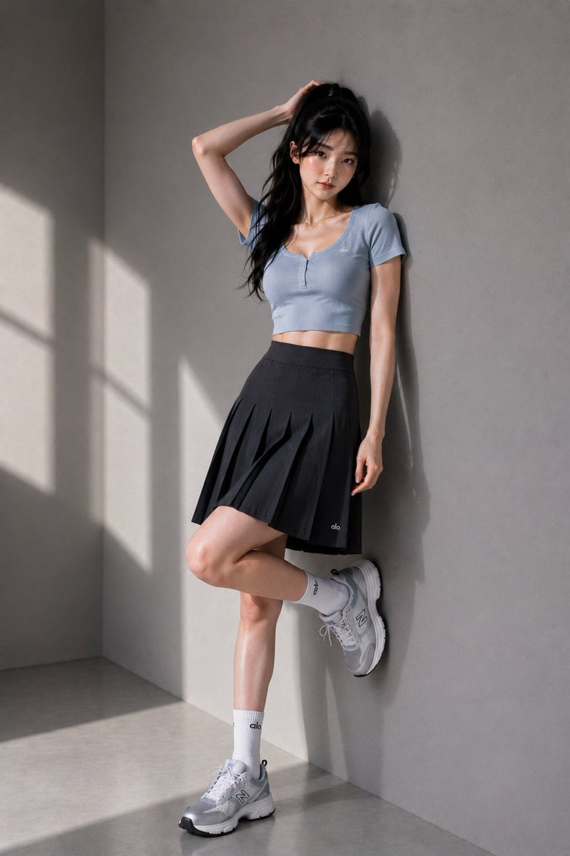 Ultra-realistic full-body fashion editorial photograph of a beautiful…