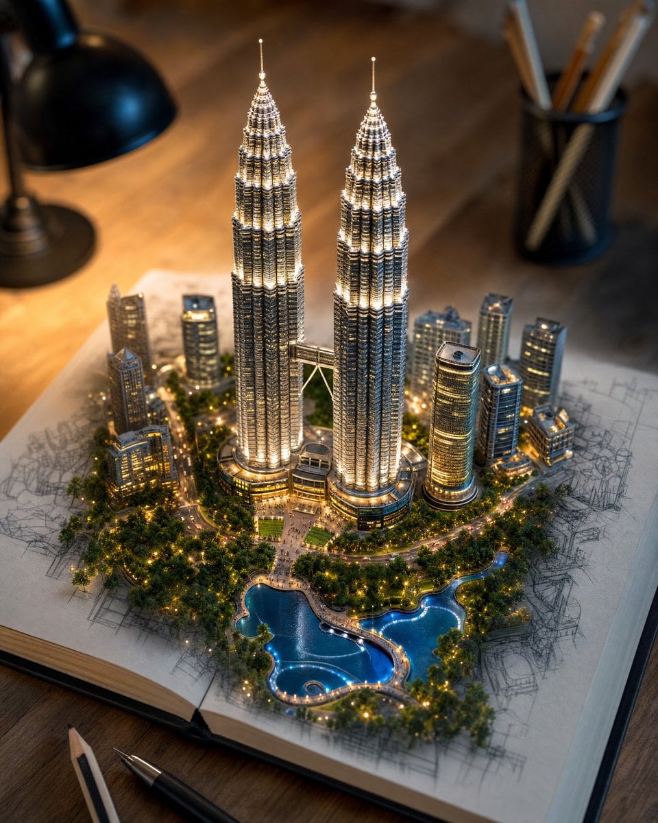 Create a hyper-realistic 3D miniature diorama of [LANDMARK OR LOCATIO…