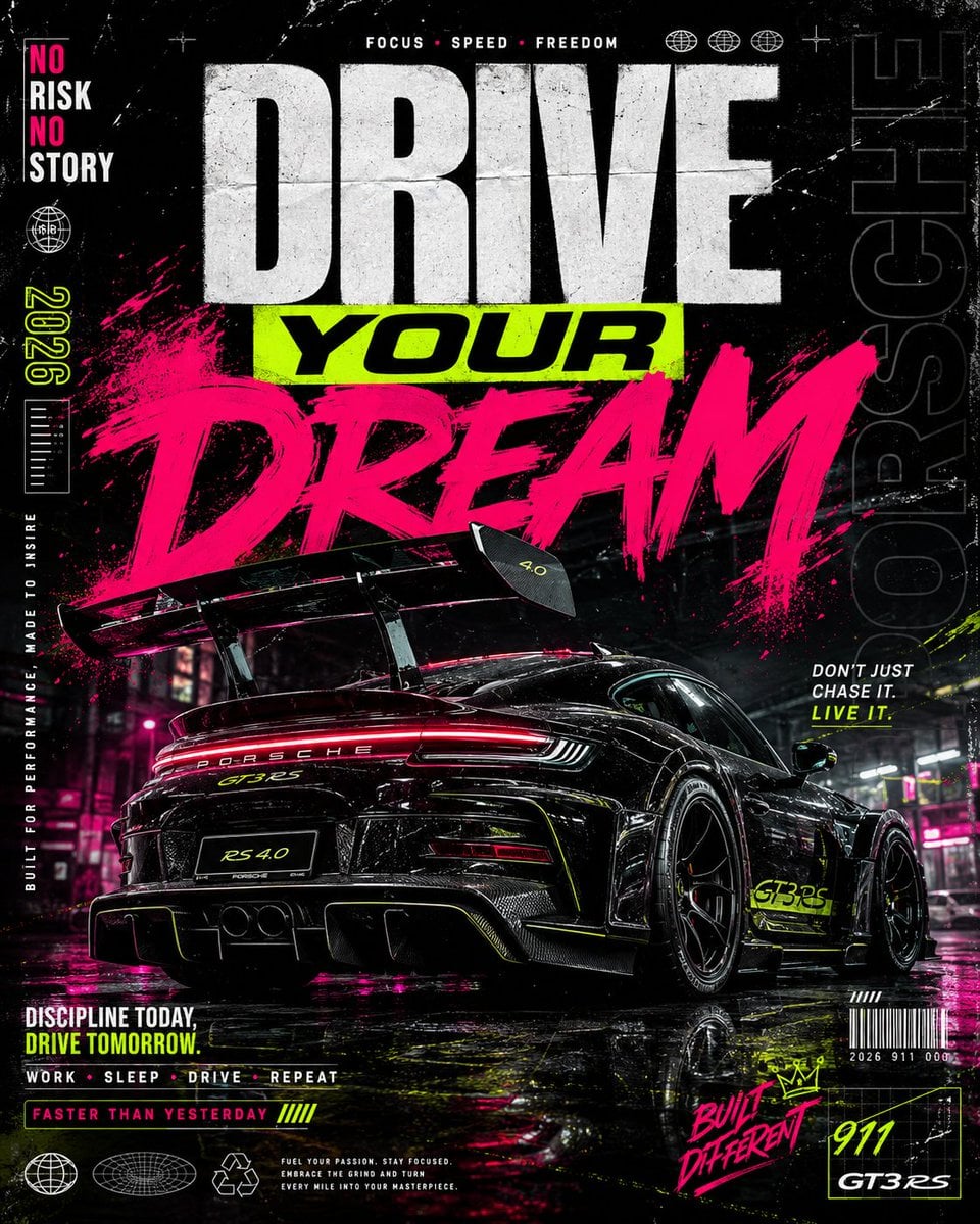 Ultra-premium automotive streetwear poster design featuring a black w…