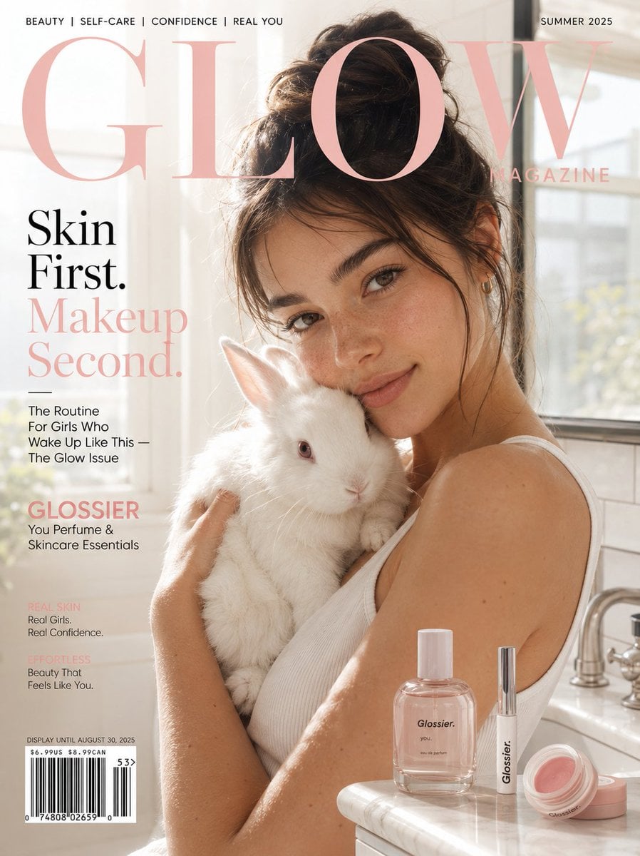 A naturally beautiful girl with glowing no-makeup makeup skin in a wh…