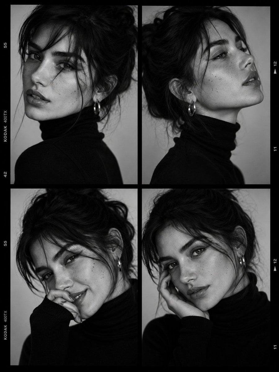 Ultra-viral black-and-white luxury fashion casting contact sheet port…