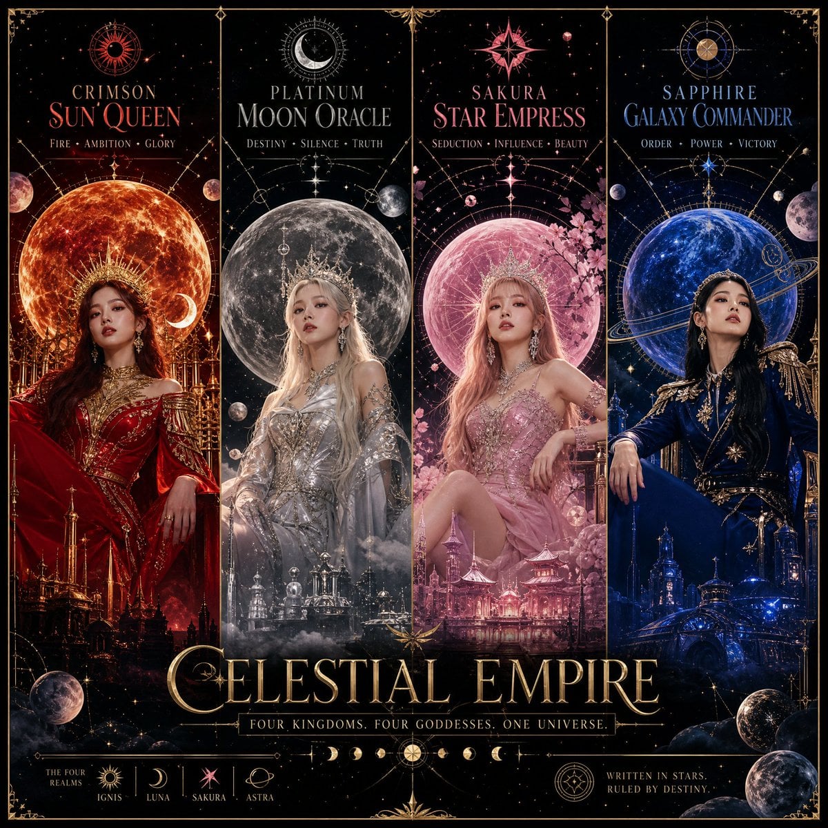 Theme: Four goddesses ruling four cosmic kingdoms Ultra-premium K-pop…