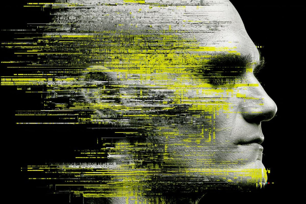 rendered in a Glitch Art Digital Dissolution with pixelated distortio…