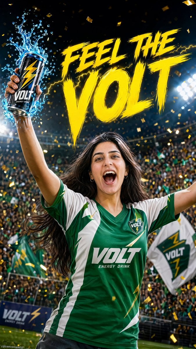 A high-energy commercial product advertisement for VOLT Energy Drink.…