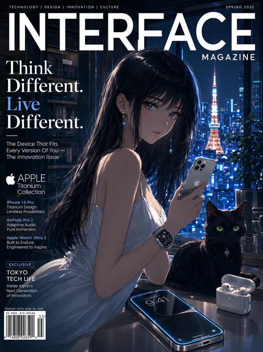 A sleek anime- girl with glossy black hair and luminous eyes in a min…