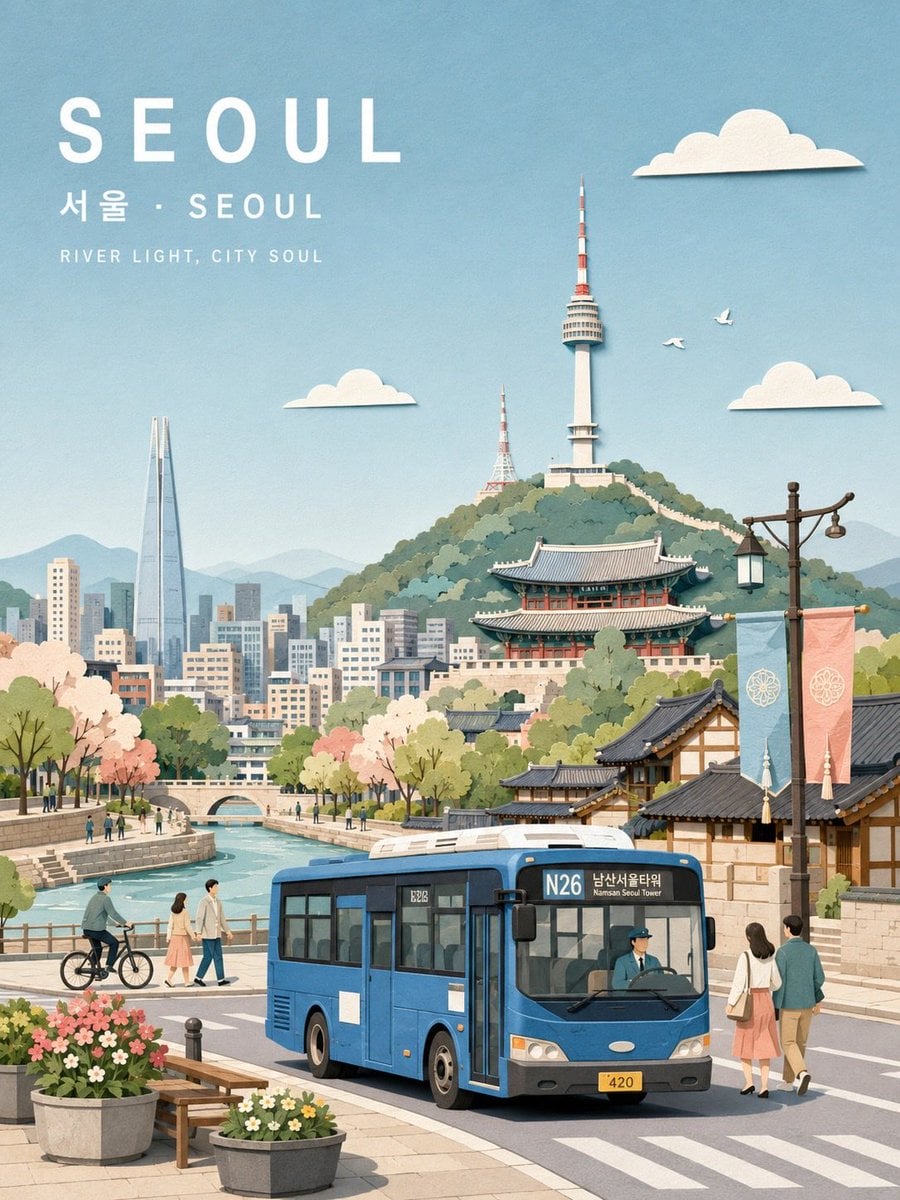 Create a refined wide landscape travel-poster illustration of [CITY N…