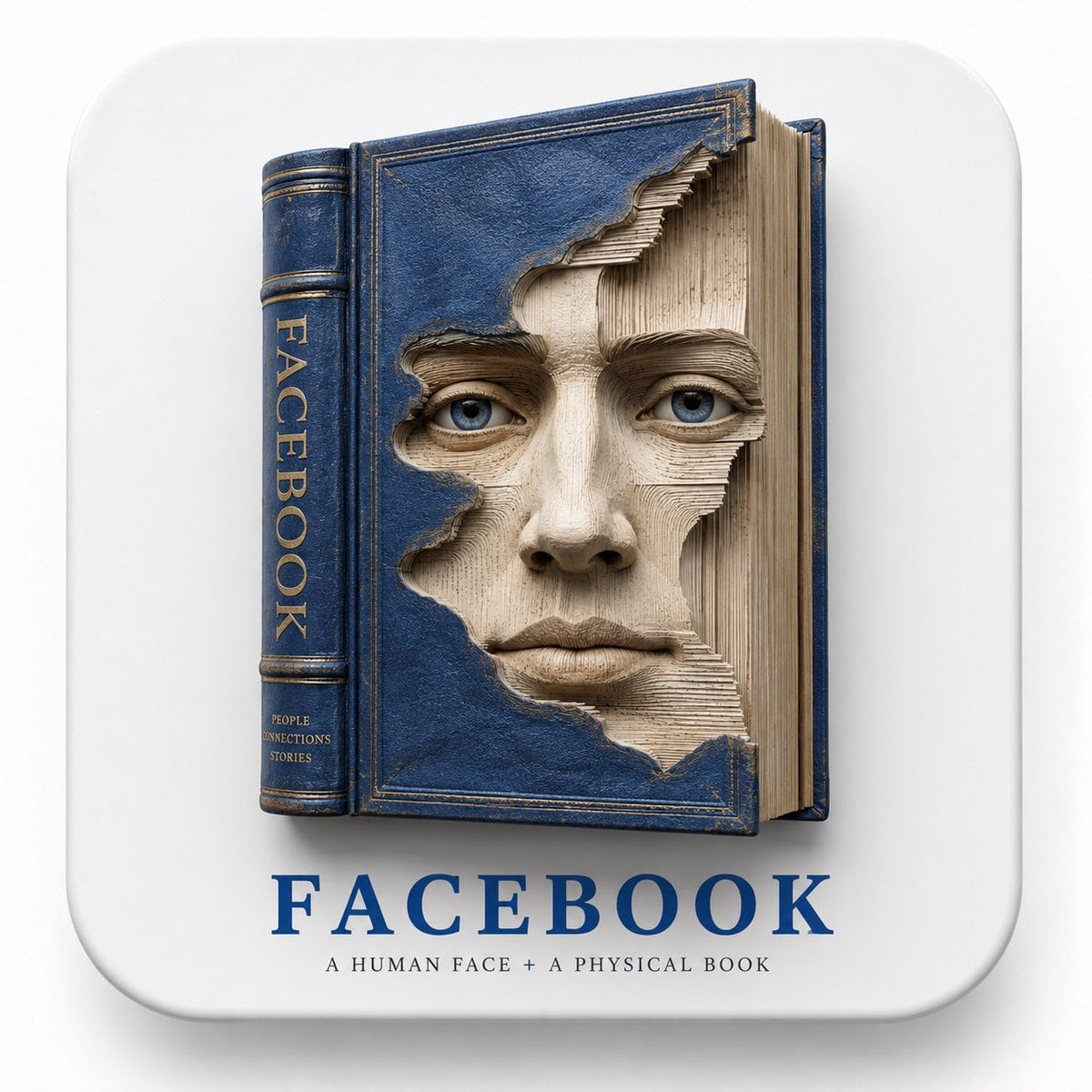 Ultra-premium 3D brand sculpture. A massive hardcover book standing u…