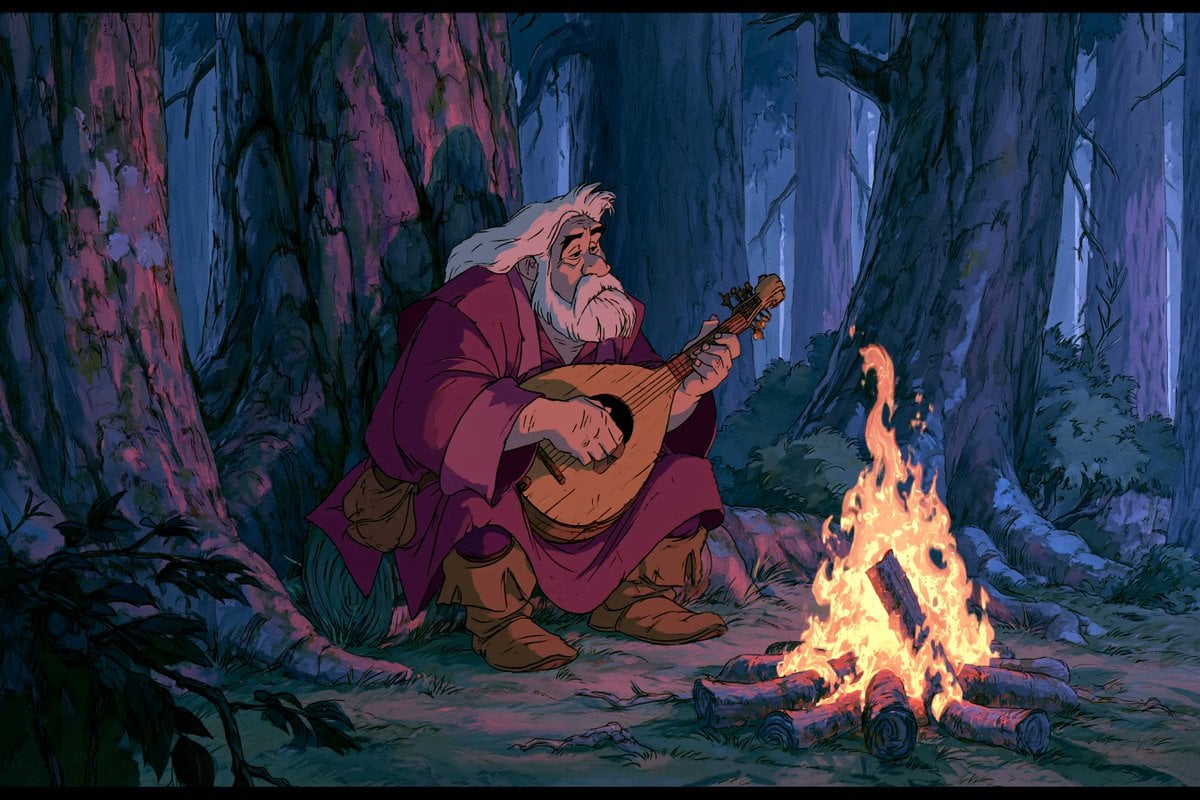 1980s American fantasy animation style, a [subject] holding a [object…