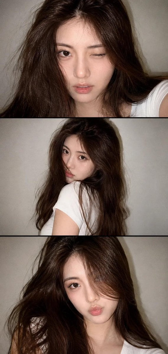 A vertical collage of three YZK photos. Using the uploaded selfie as…