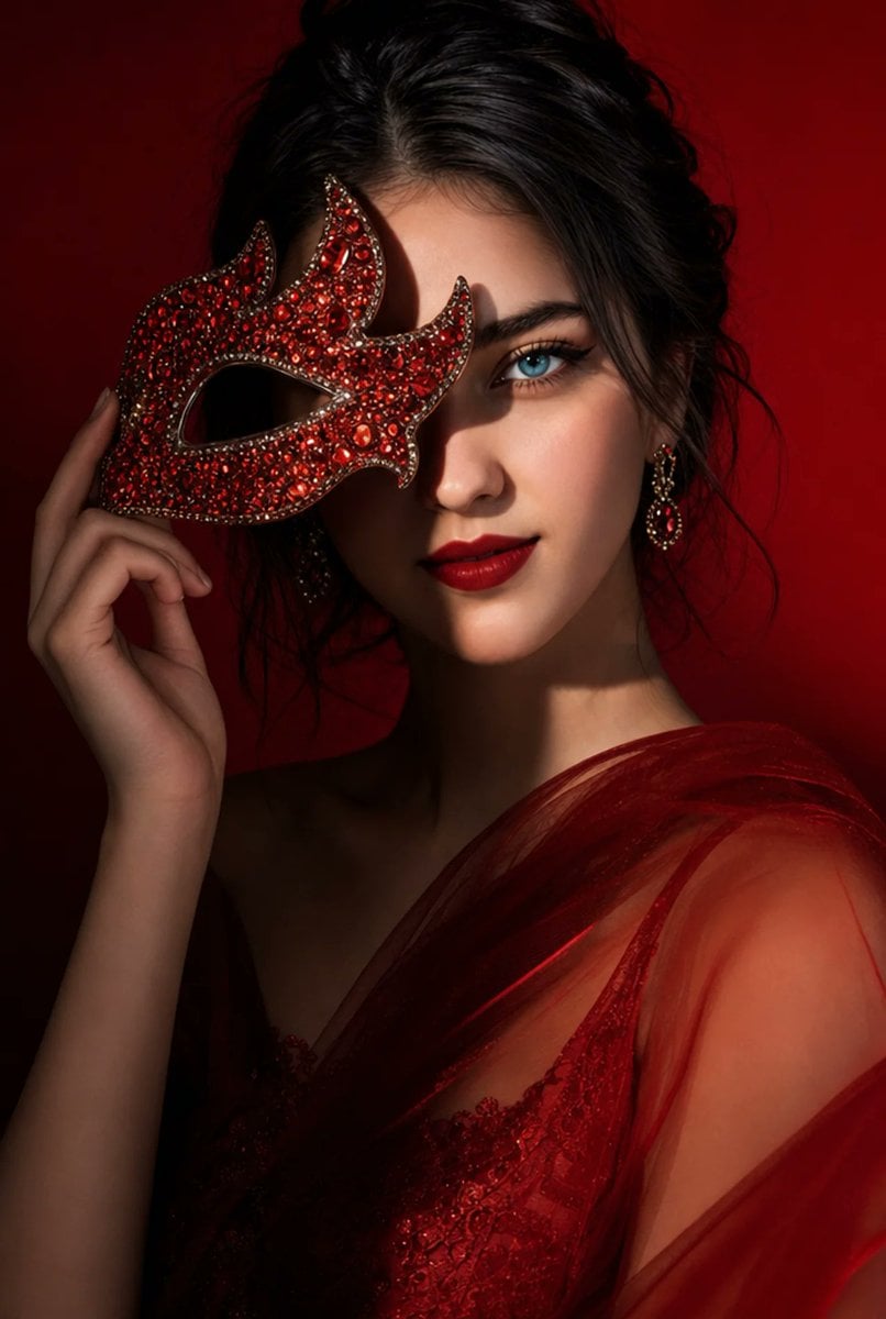 Editorial beauty portrait of a young woman holding a crystal-encruste…