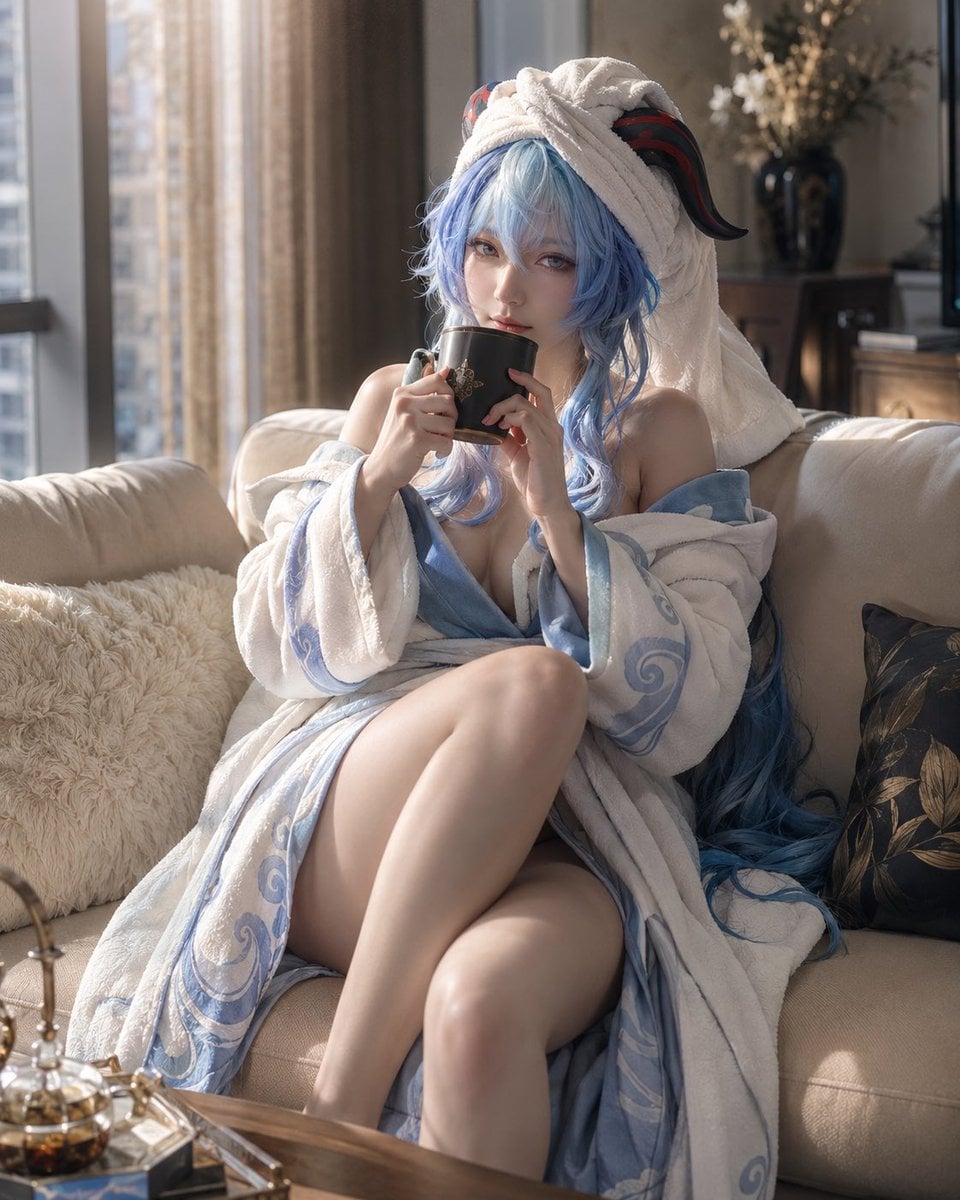 Hyperrealistic vertical Sunday morning lifestyle editorial photo featuring [Character Name] from [Series], po…