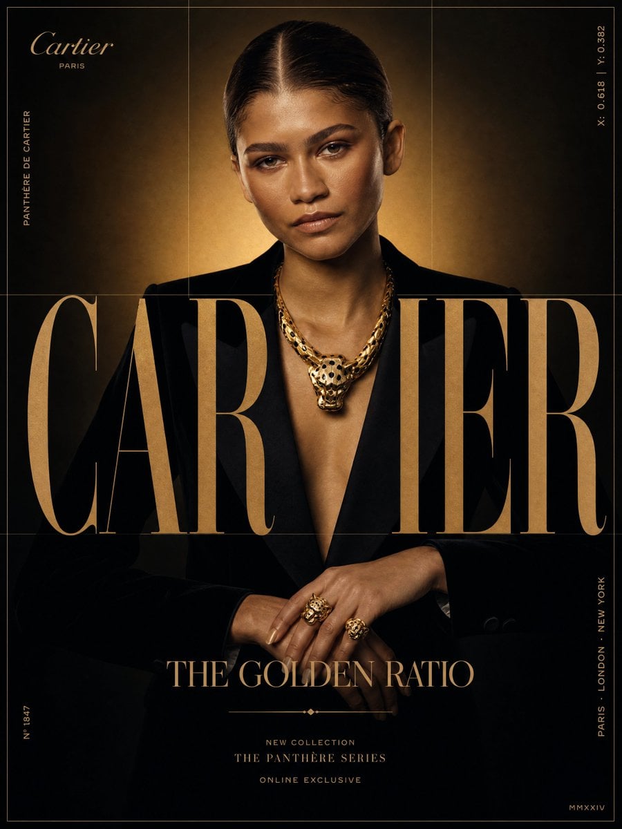 Cartier × Zendaya — "THE GOLDEN RATIO" FORMAT: Ultra-Premium Jewelry SMM Poster | 4:5 | Instagram Hero | Beha…