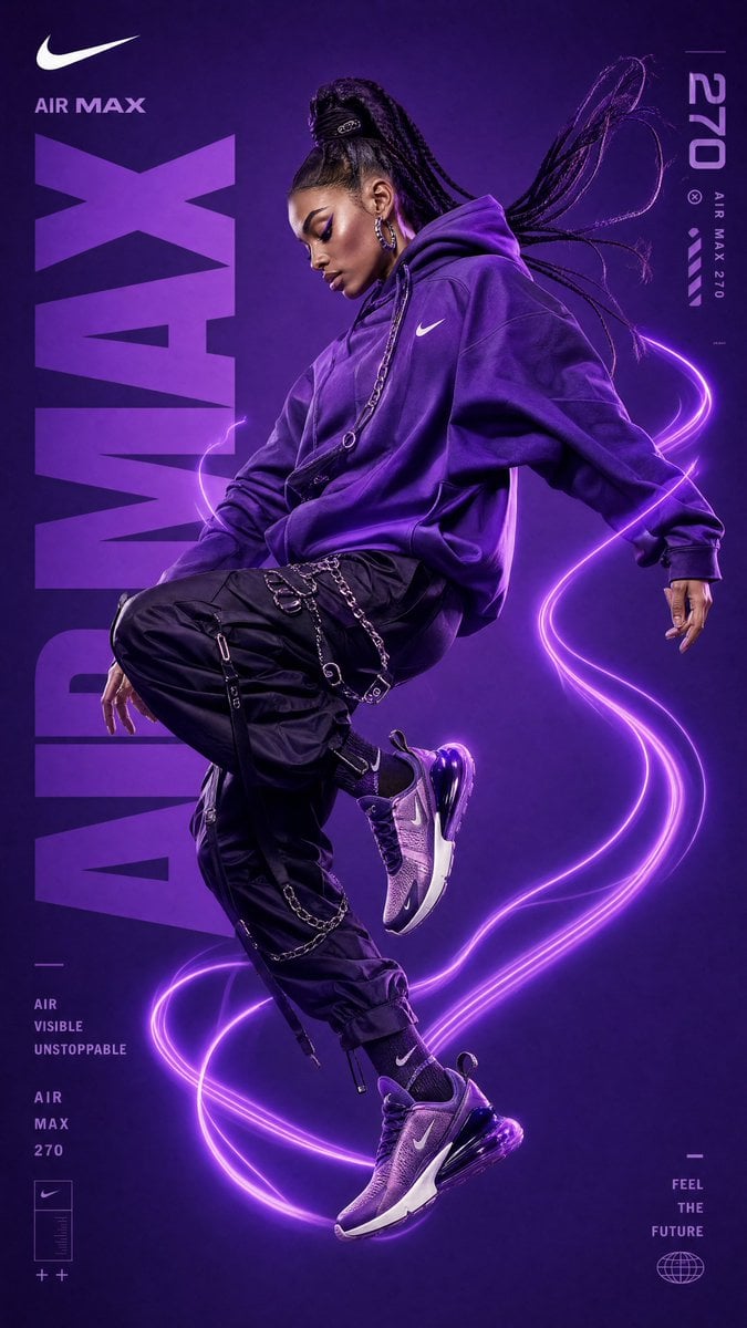 Ultra-premium Nike fashion advertising campaign, full-body female str…