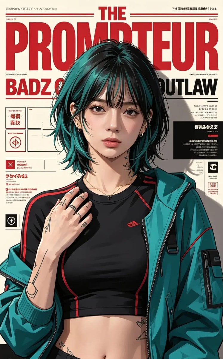 Ultra-detailed anime/editorial magazine cover illustration of a styli…